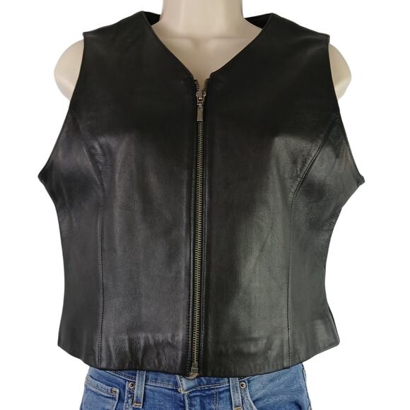 Petite Sophisticate VTG SZ 8 Cropped Genuine Leather Vest Front Zip - Picture 2 of 7
